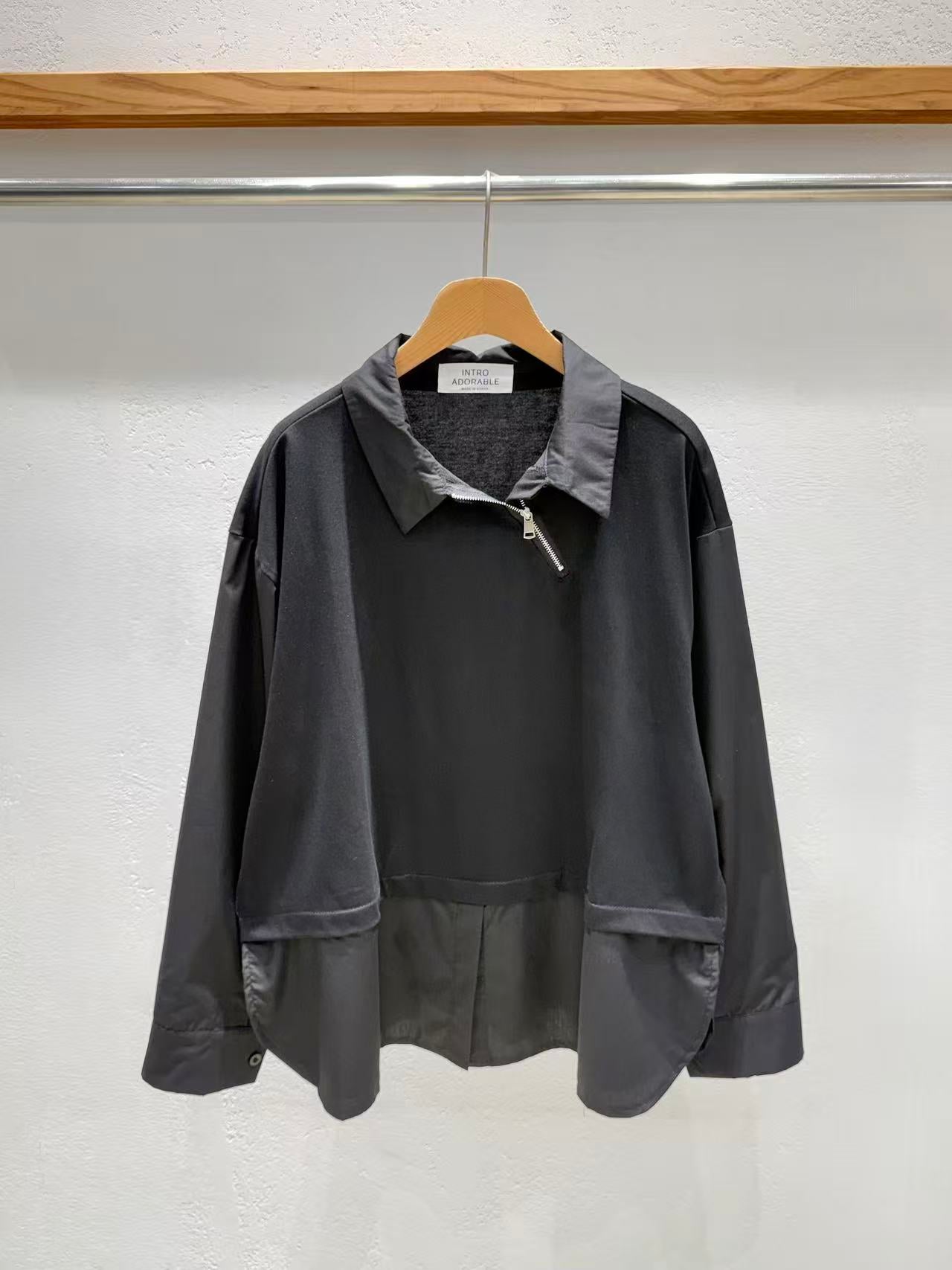 Direct from Korea: Asymmetric Zipper Mixed-Media Top