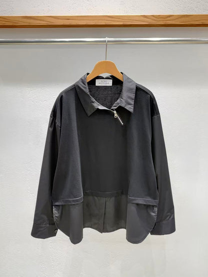 Direct from Korea: Asymmetric Zipper Mixed-Media Top