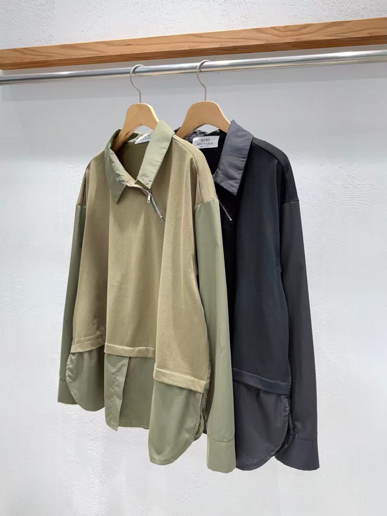 Direct from Korea: Asymmetric Zipper Mixed-Media Top