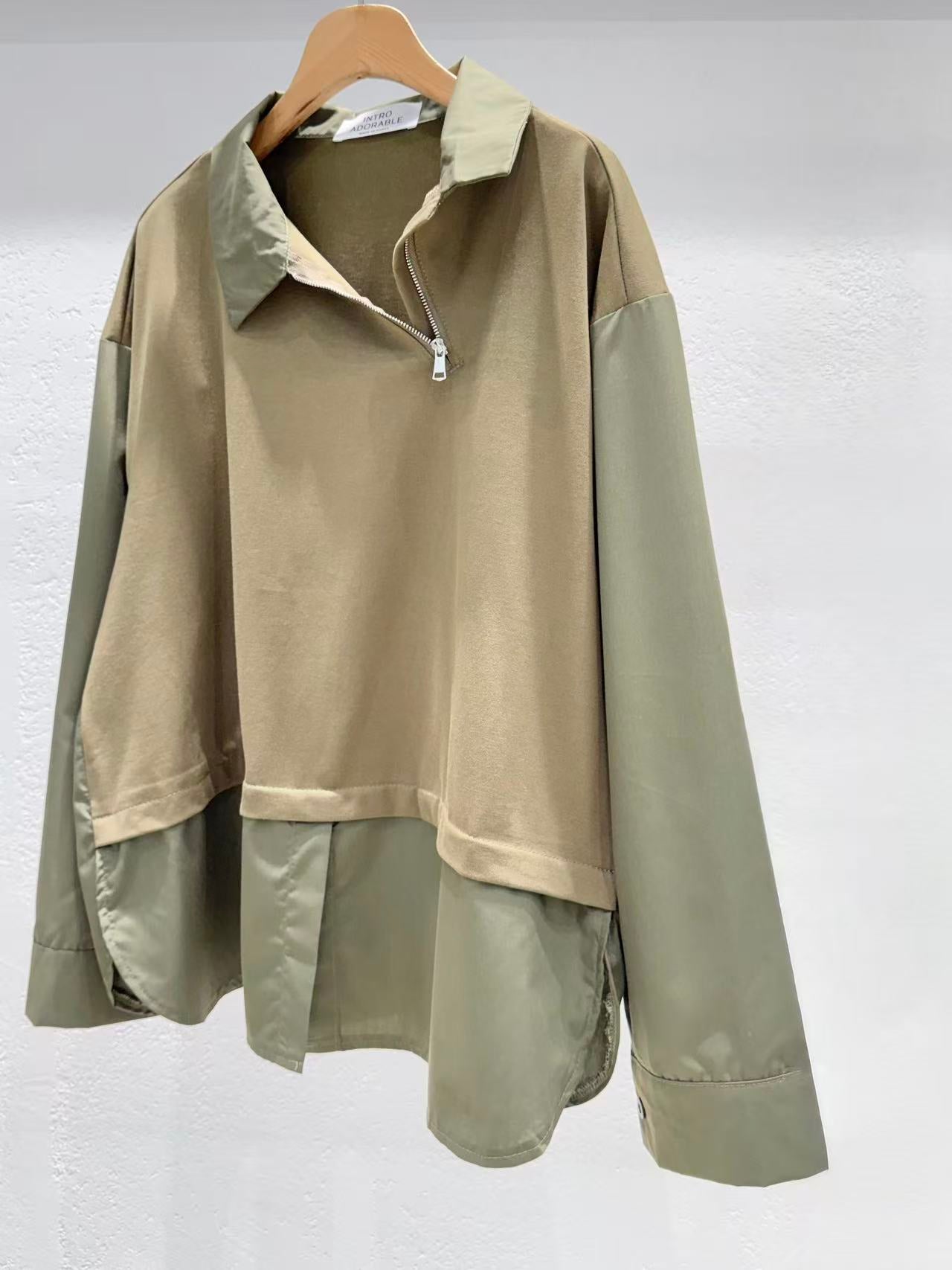Direct from Korea: Asymmetric Zipper Mixed-Media Top
