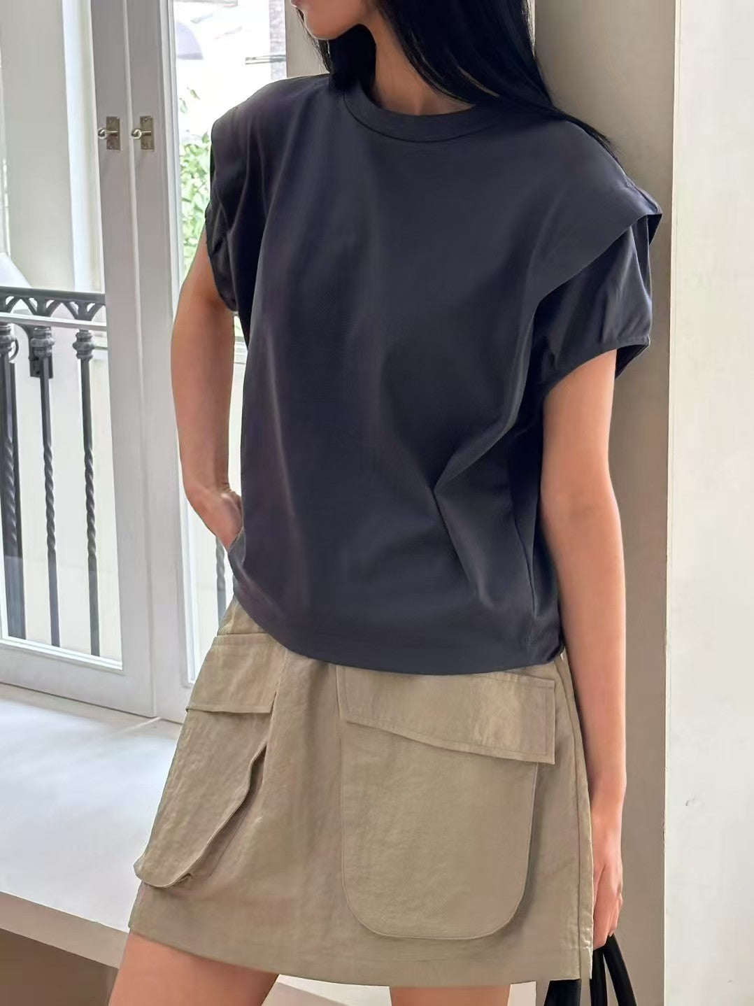 韓國直送 Layered Cap-Sleeve Tee