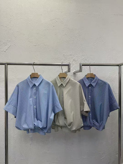 Korean-Style Twisted Front Striped Shirt