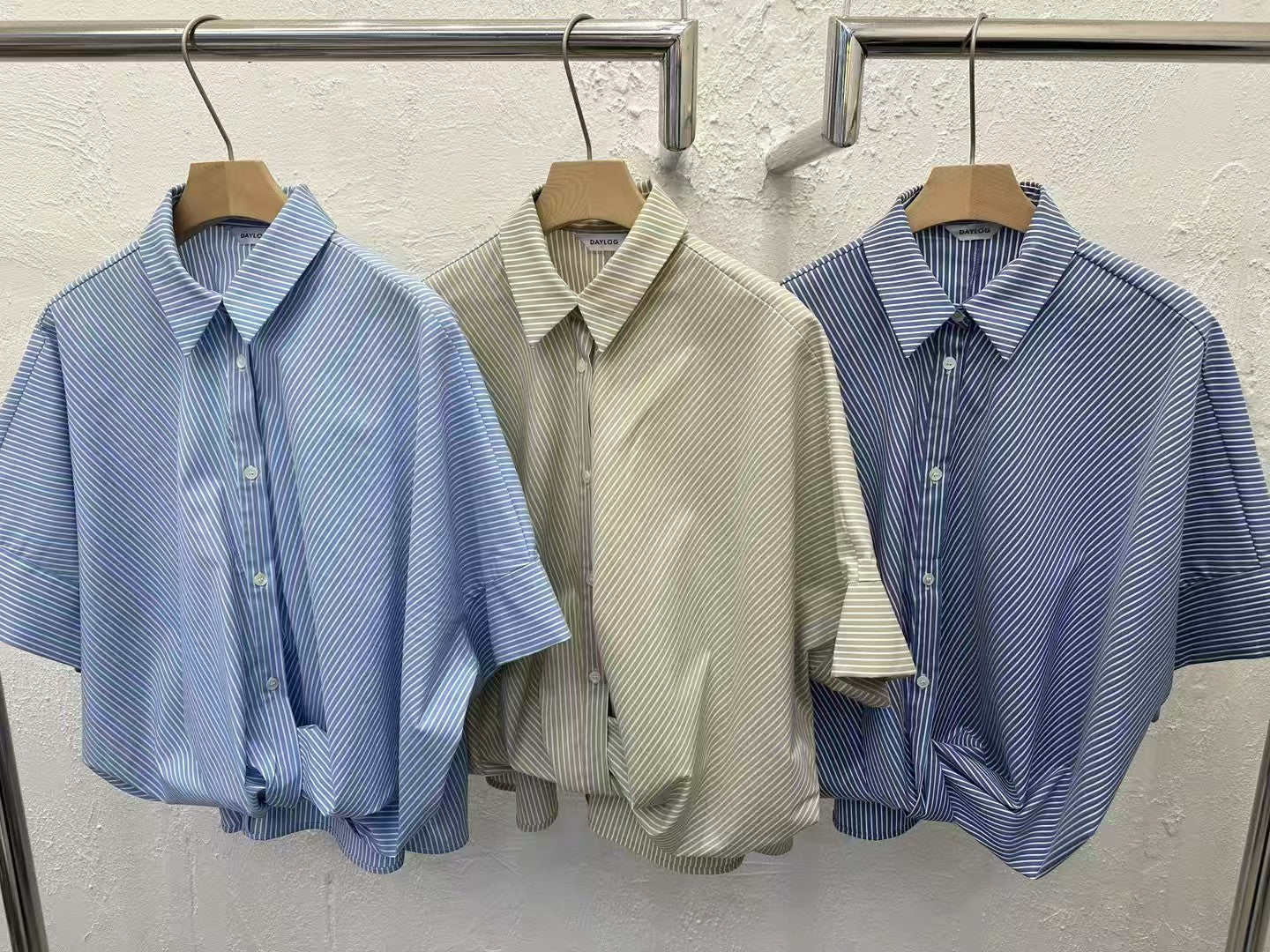Korean-Style Twisted Front Striped Shirt
