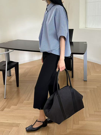 Korean-Style Twisted Front Striped Shirt