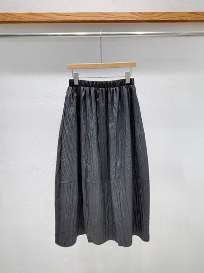 韓國直送 Glossy Crinkle Maxi Skirt