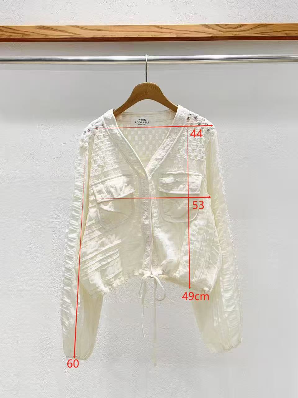 Korean Direct Delivery Sheer Patchwork Pocket Top