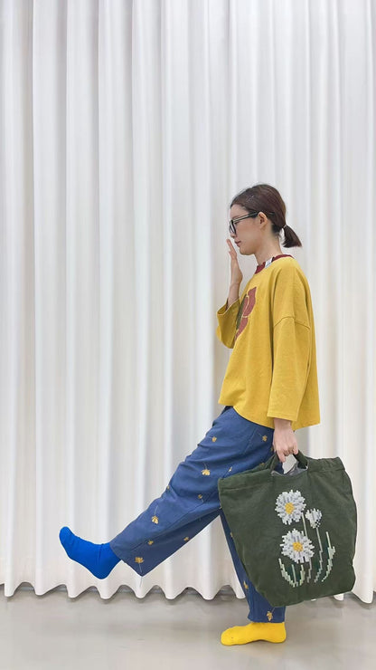 韓國直送Retro Floral Drop-Shoulder Tee