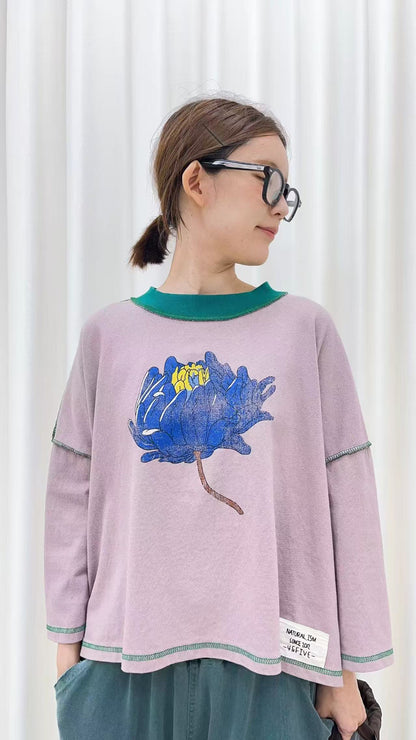 韓國直送Retro Floral Drop-Shoulder Tee