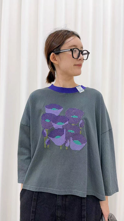韓國直送Retro Floral Drop-Shoulder Tee