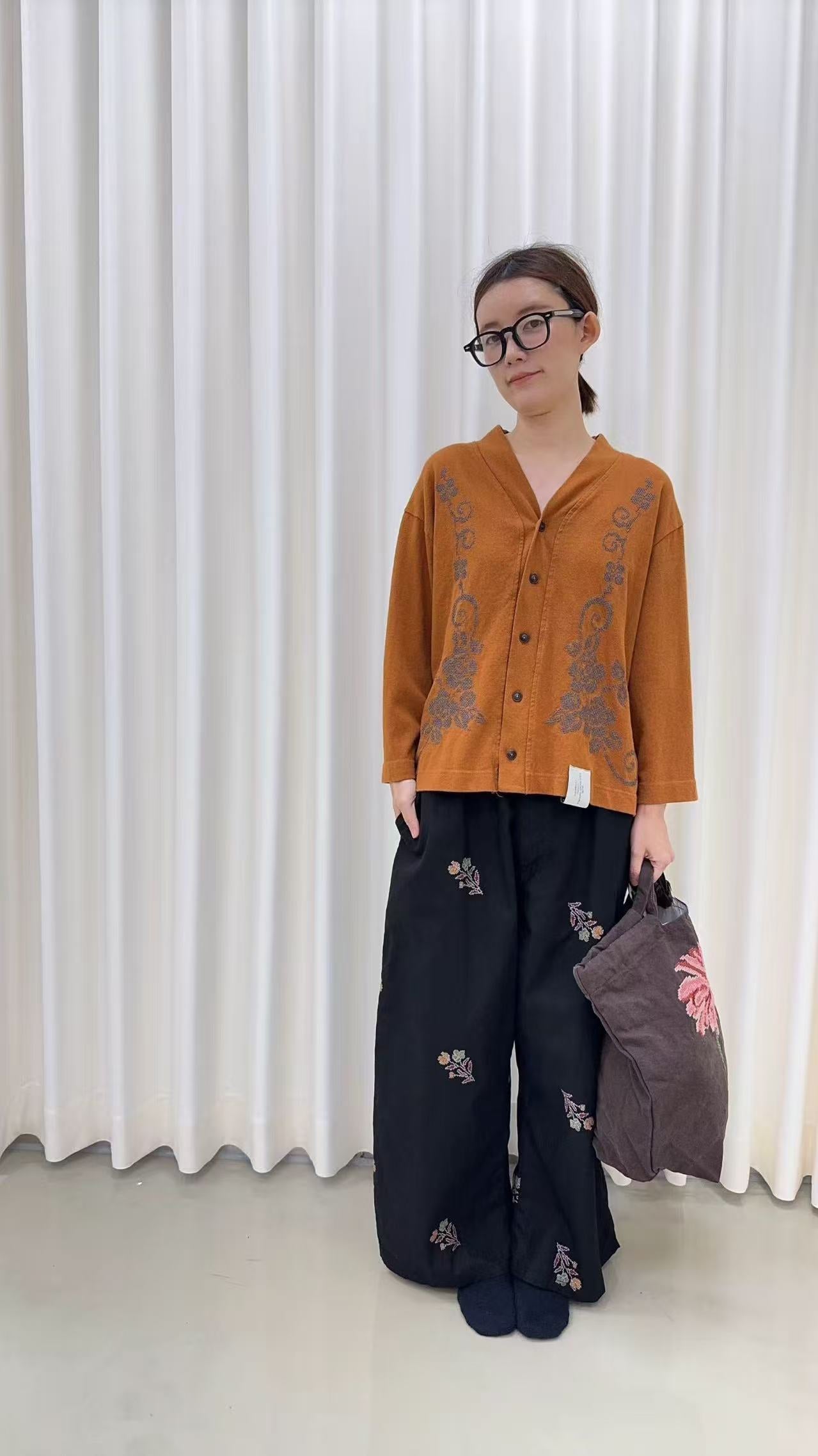 韓國直送V-Neck Floral Embroidered Cardigan /Pants
