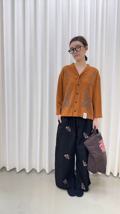 韓國直送V-Neck Floral Embroidered Cardigan /Pants