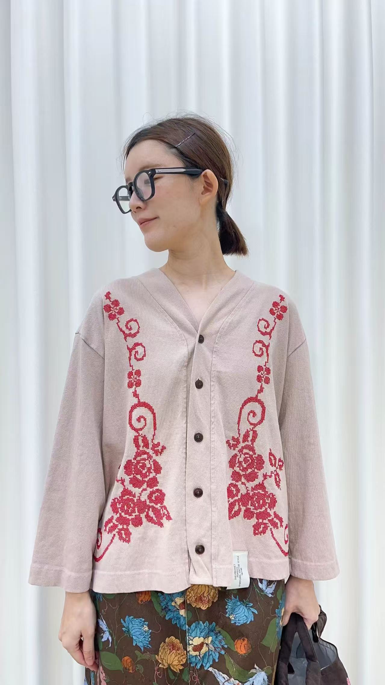 韓國直送V-Neck Floral Embroidered Cardigan /Pants