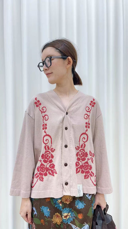 韓國直送V-Neck Floral Embroidered Cardigan /Pants