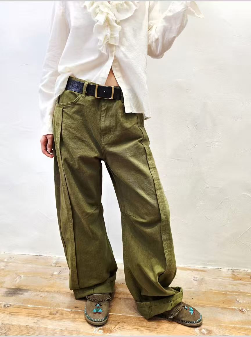 韓國直送Side-Pleated Curved Wide-Leg Pants