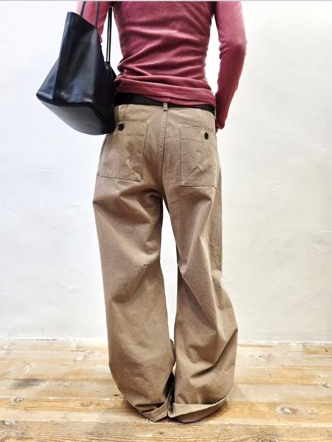 韓國直送Side-Pleated Curved Wide-Leg Pants
