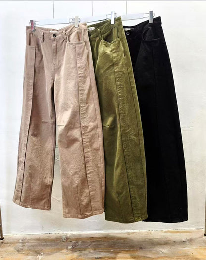 韓國直送Side-Pleated Curved Wide-Leg Pants