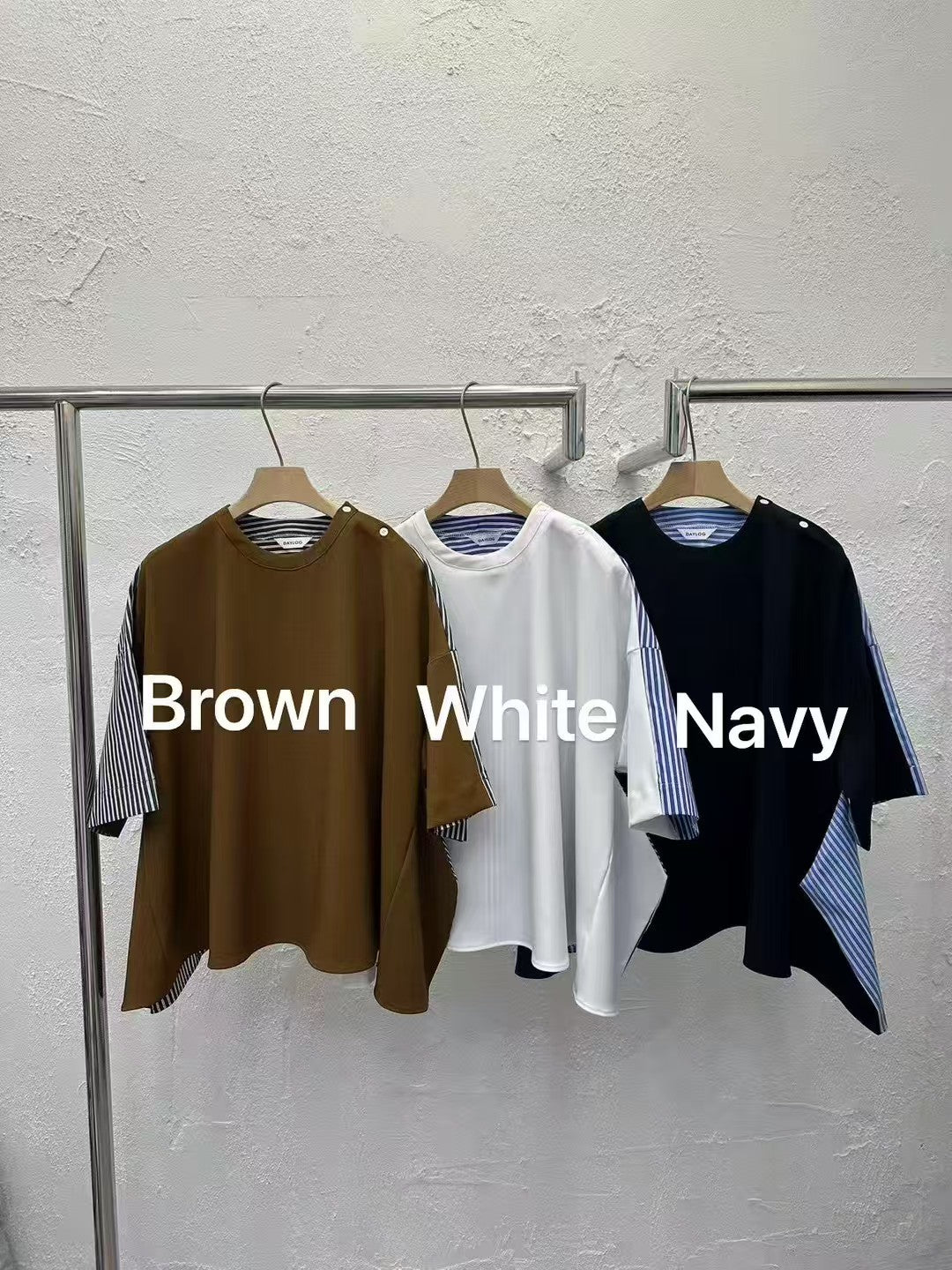 韓國直送Stripe Splice Shoulder-Button Tee