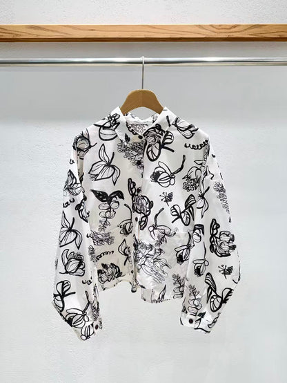 韓國直送Abstract Botanical Pocket Shirt