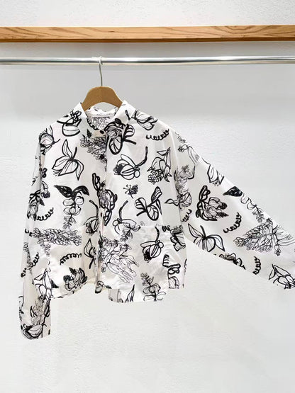 韓國直送Abstract Botanical Pocket Shirt