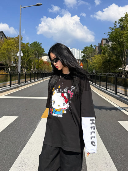 韓國直送PLUS 82 HIYA Graffiti Kitty  Long Sleeve