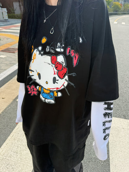 韓國直送PLUS 82 HIYA Graffiti Kitty  Long Sleeve