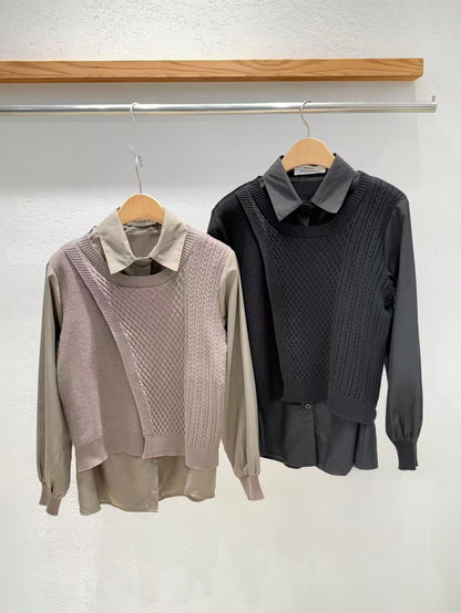 韓國直送Iris Asymmetric Knit-Layered Shirt