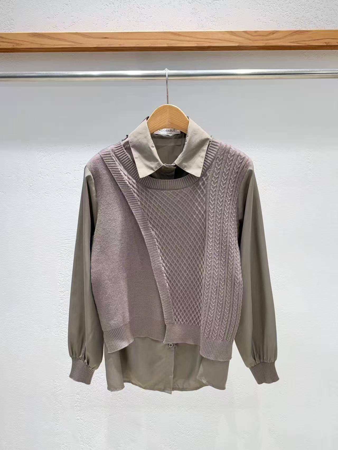 韓國直送Iris Asymmetric Knit-Layered Shirt