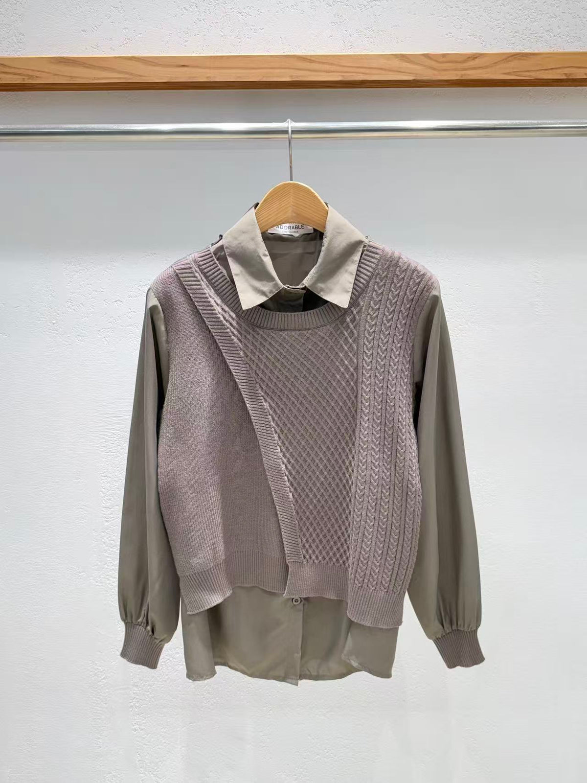 韓國直送Iris Asymmetric Knit-Layered Shirt