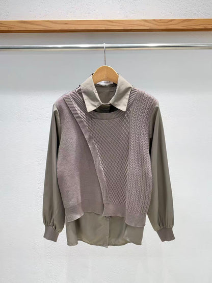 韓國直送Iris Asymmetric Knit-Layered Shirt