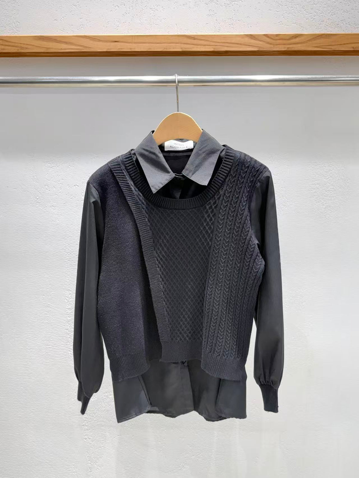 韓國直送Iris Asymmetric Knit-Layered Shirt
