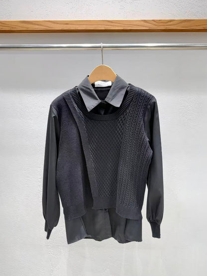 韓國直送Iris Asymmetric Knit-Layered Shirt