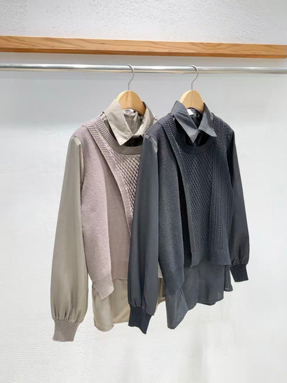 韓國直送Iris Asymmetric Knit-Layered Shirt