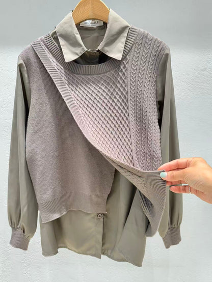 韓國直送Iris Asymmetric Knit-Layered Shirt