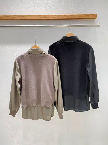 韓國直送Iris Asymmetric Knit-Layered Shirt