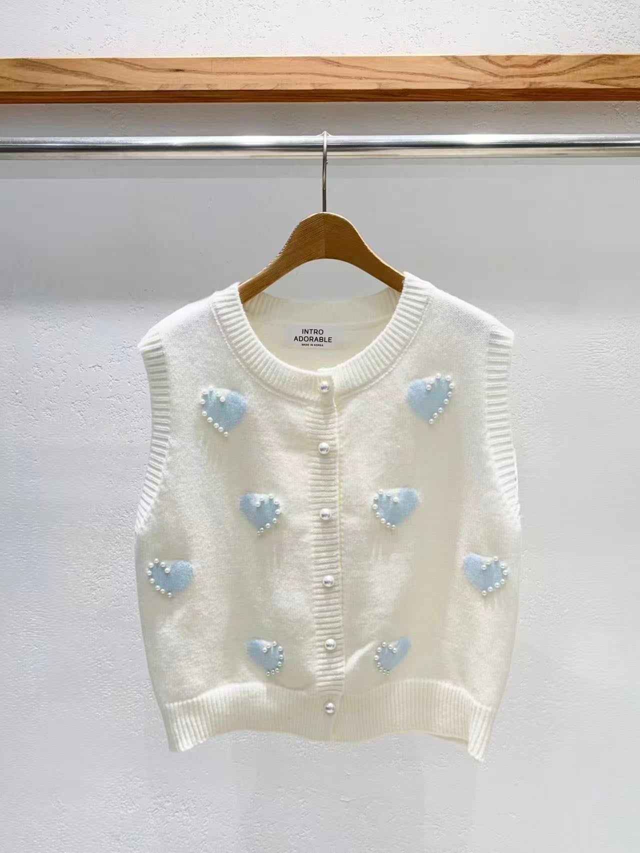 韓國直送Adorable Pearl Heart Knit Vest