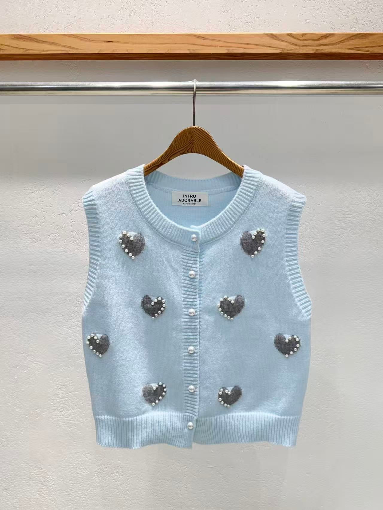 韓國直送Adorable Pearl Heart Knit Vest