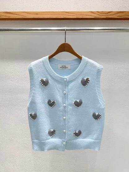 韓國直送Adorable Pearl Heart Knit Vest