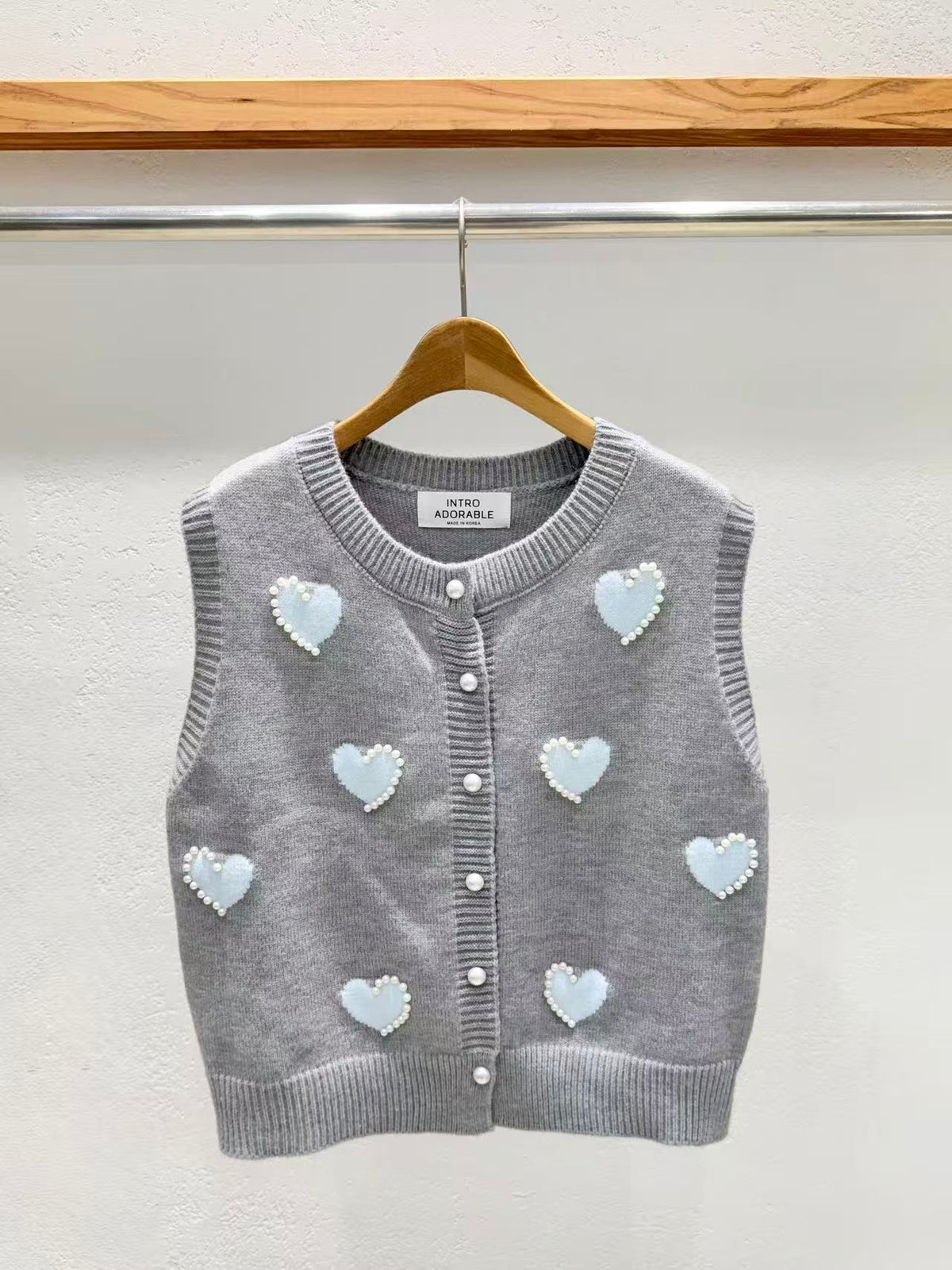 韓國直送Adorable Pearl Heart Knit Vest
