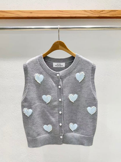 韓國直送Adorable Pearl Heart Knit Vest