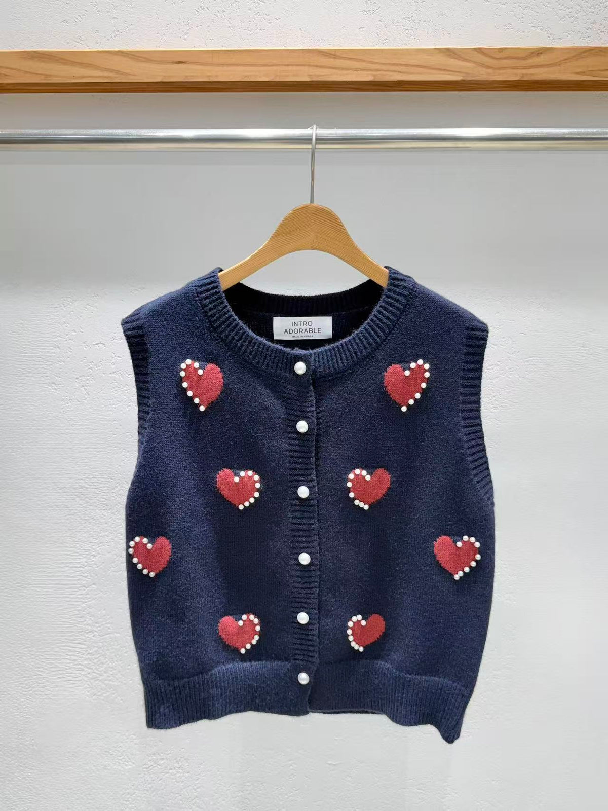 韓國直送Adorable Pearl Heart Knit Vest