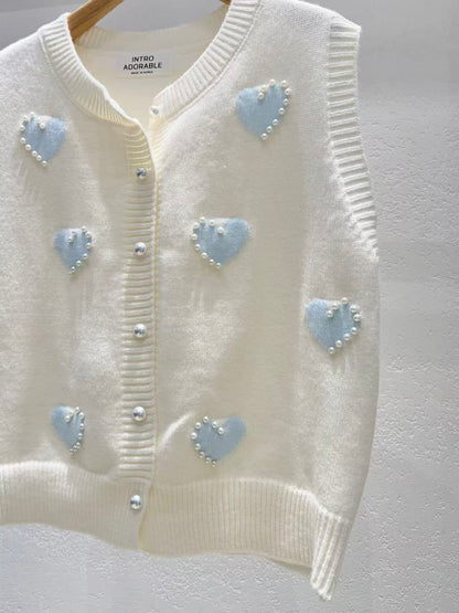 韓國直送Adorable Pearl Heart Knit Vest