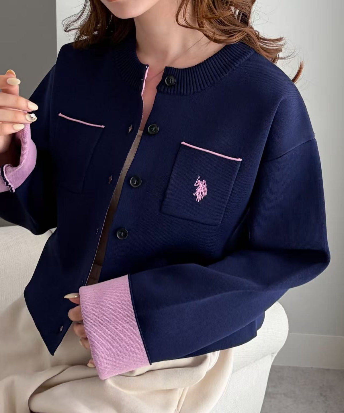 日本直送U.S. POLO ASSN. Double-faced Bi-color Cardigan