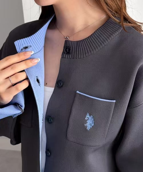 日本直送U.S. POLO ASSN. Double-faced Bi-color Cardigan