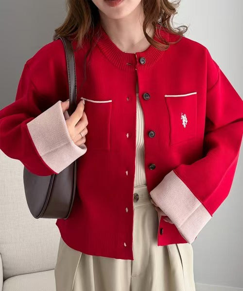 日本直送U.S. POLO ASSN. Double-faced Bi-color Cardigan