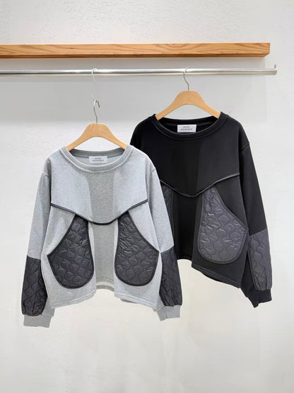 韓國直送Quilted Pocket Contrast Sweatshirt