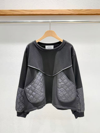 韓國直送Quilted Pocket Contrast Sweatshirt