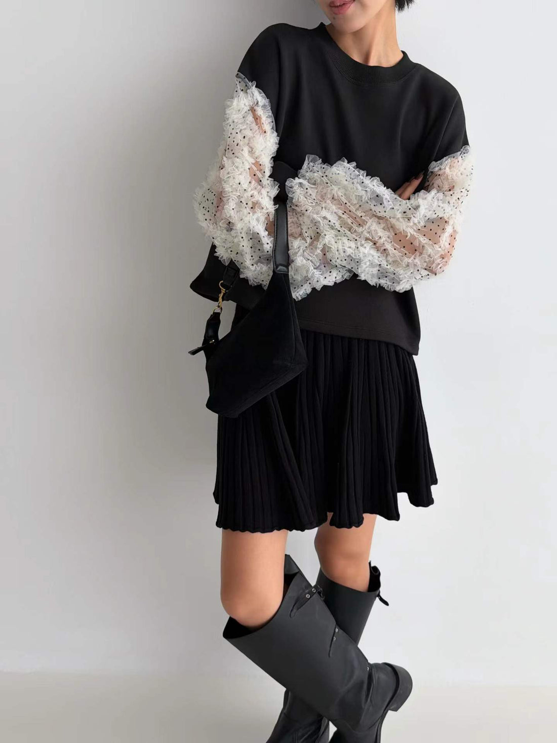 韓國直送Dot Tulle Sweat /  Pleat Knit Skirt