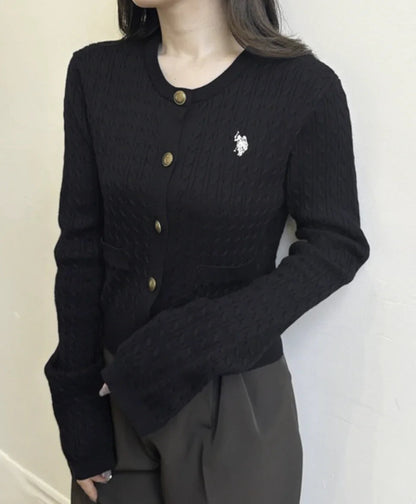 日本直送26SS U.S.POLO ASSN. Gold Button Embroidered Cable Knitted Cardigan - HLY &amp; CHOCCICO