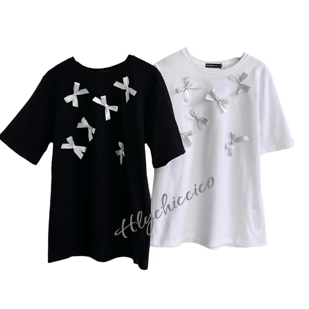 【一口價$282/件】韓國潮牌RonRon Loose handmade ribbon short sleeves   -2 Color HLY & CHOCCICO