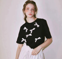 【一口價$282/件】韓國潮牌RonRon Loose handmade ribbon short sleeves   -2 Color HLY & CHOCCICO